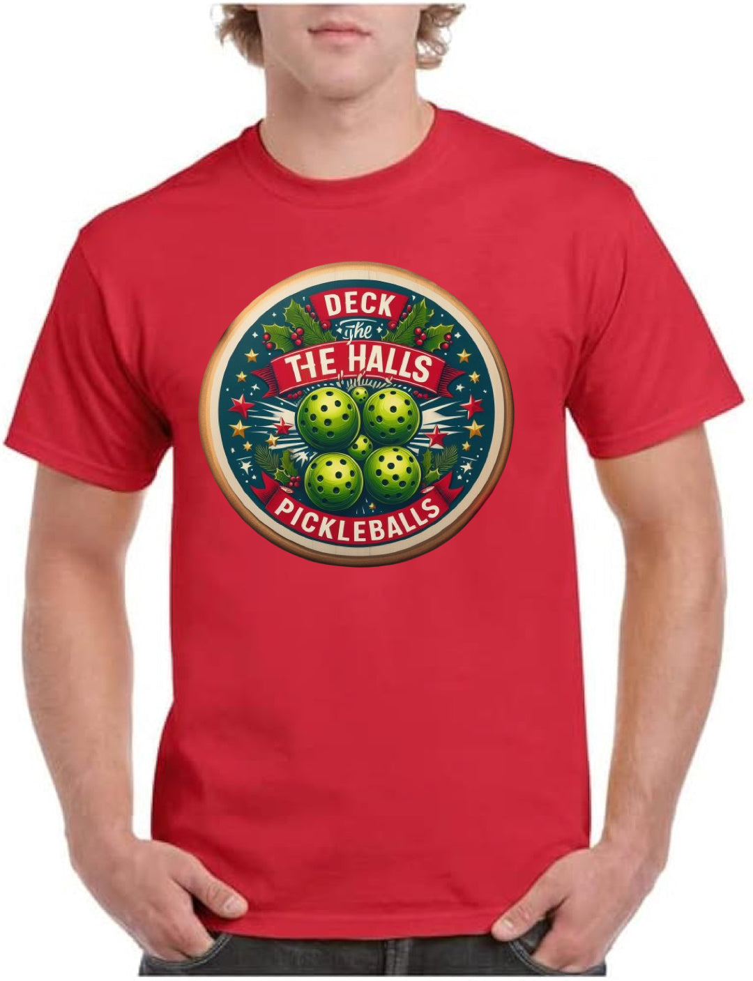 Deck the Halls with Pickleballs Short Sleeve T-Shirt